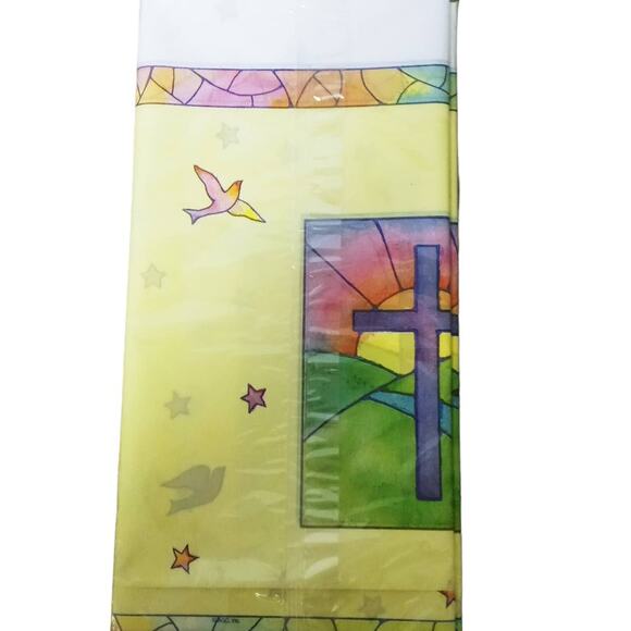 Easter Tablecloth Sunrise Cross Dove Yellow Purple Plastic Decoration 96 x 54 - Picture 5 of 6